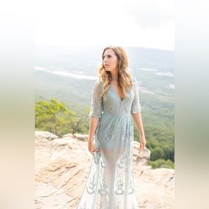 Lace romper v-neck maxi dress